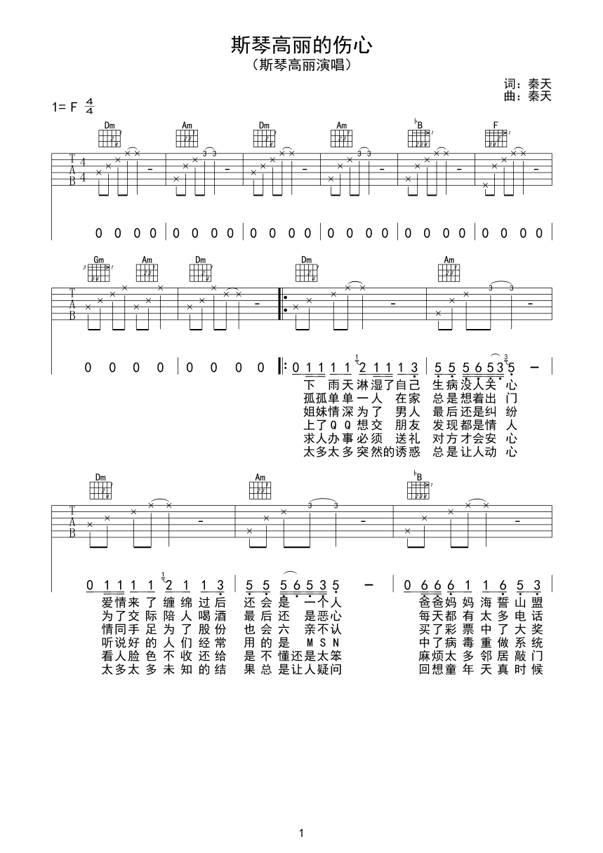 斯琴高丽的伤心吉他谱