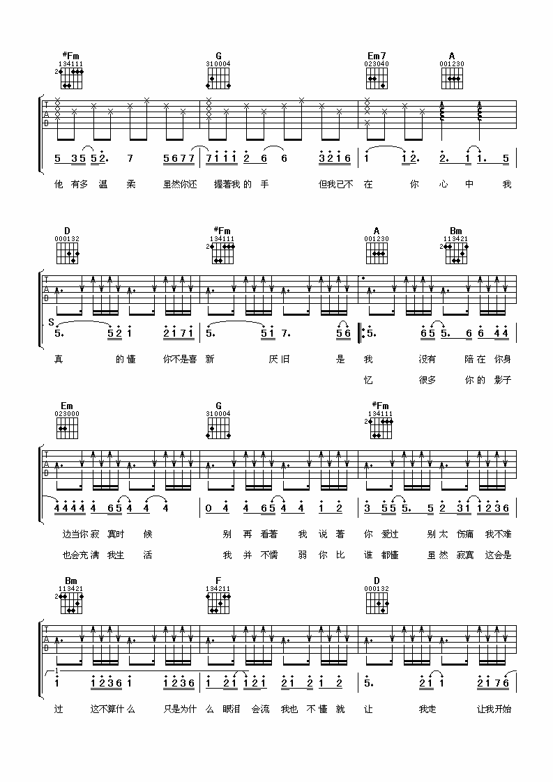 我不难过吉他谱 孙燕姿