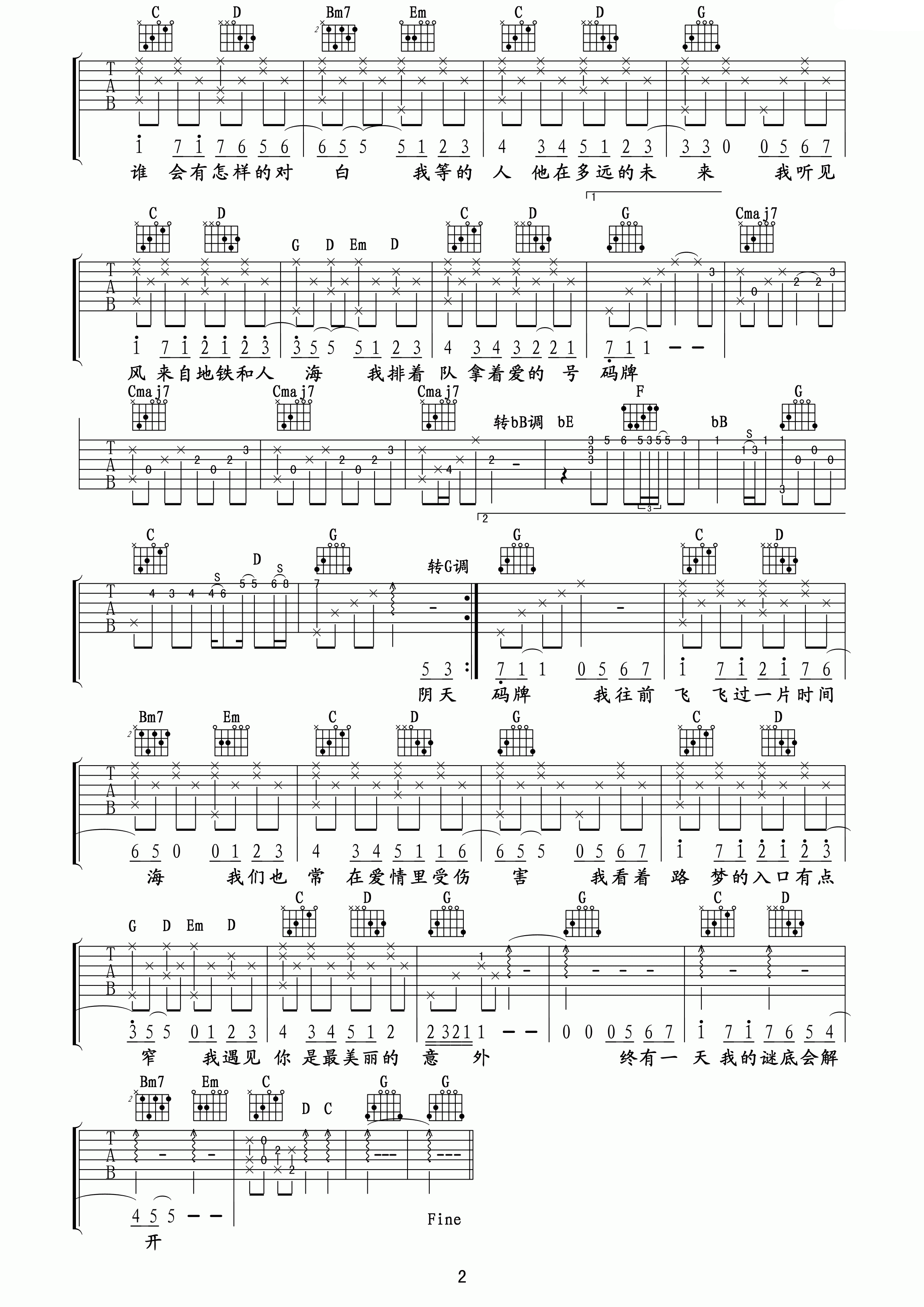 遇见吉他谱孙燕姿G调