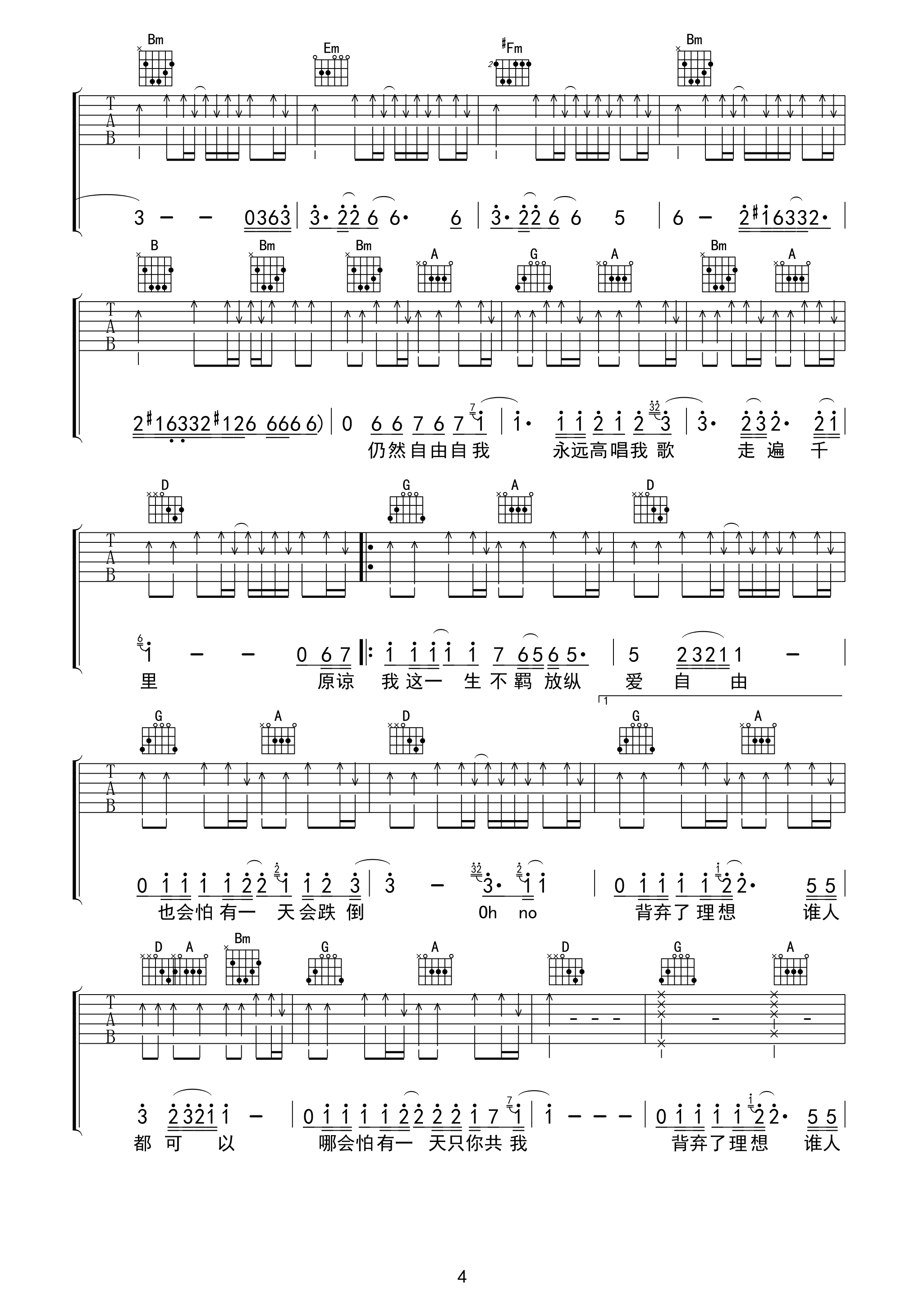 海阔天空吉他谱beyondD调