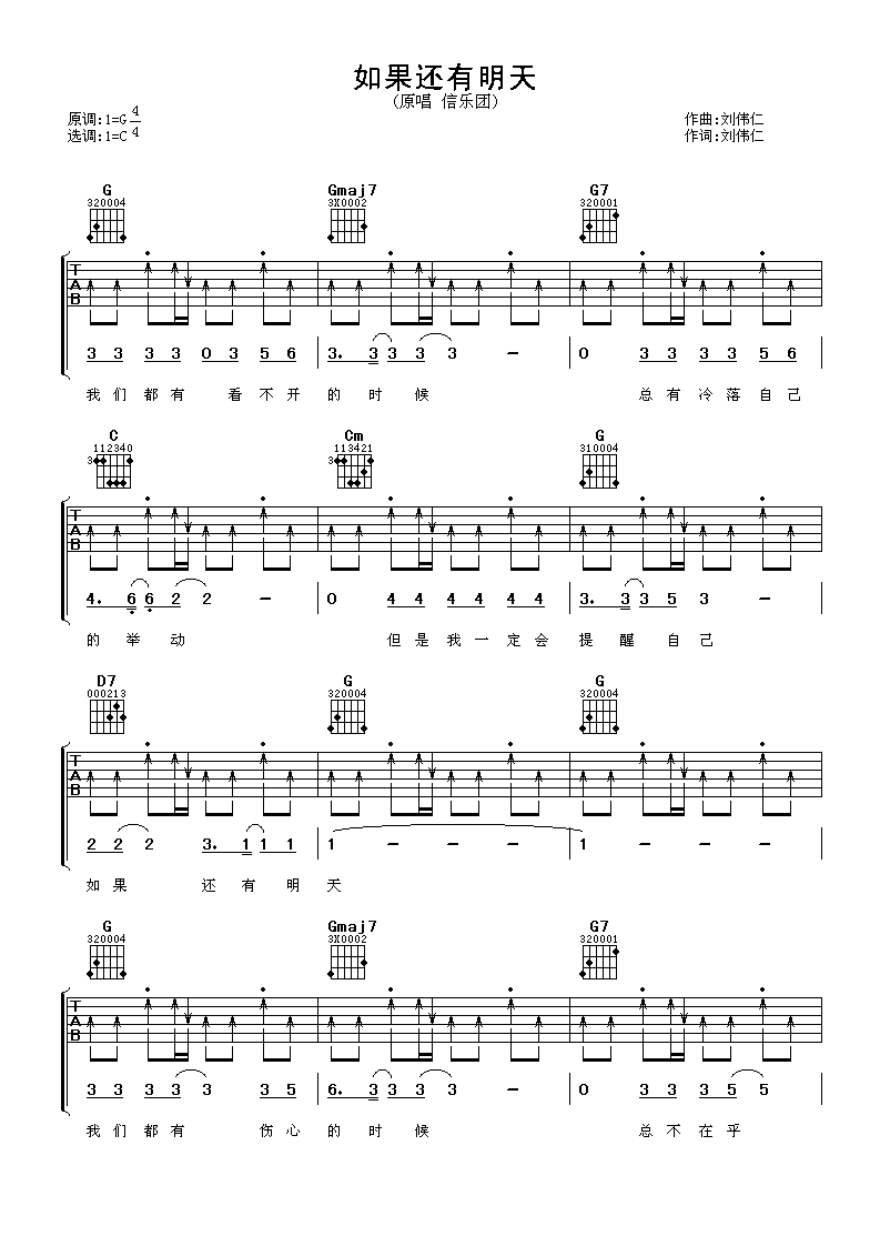 如果还有明天吉他谱 信乐团