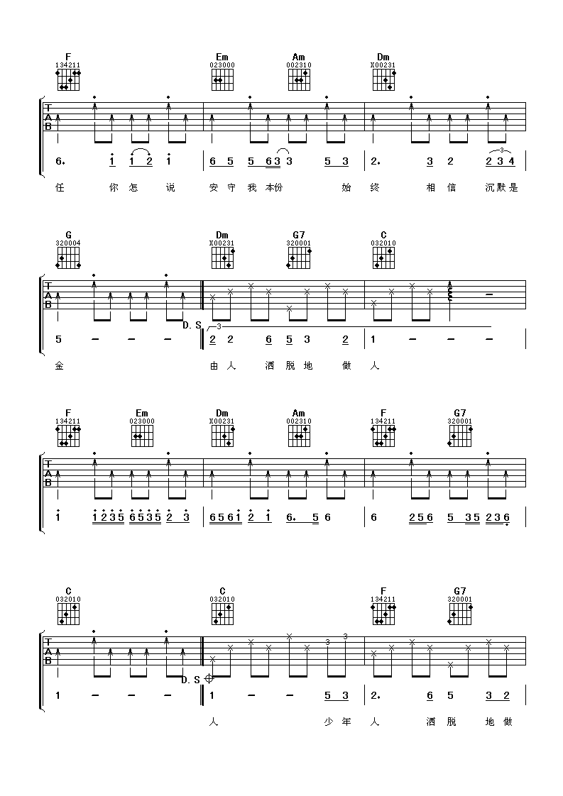 沉默是金吉他谱 许冠杰张国荣