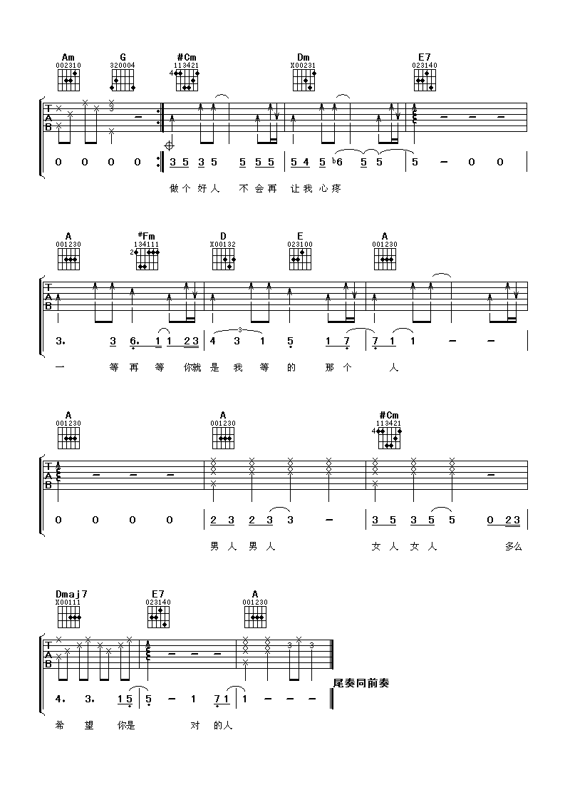 男人女人吉他谱 许茹芸