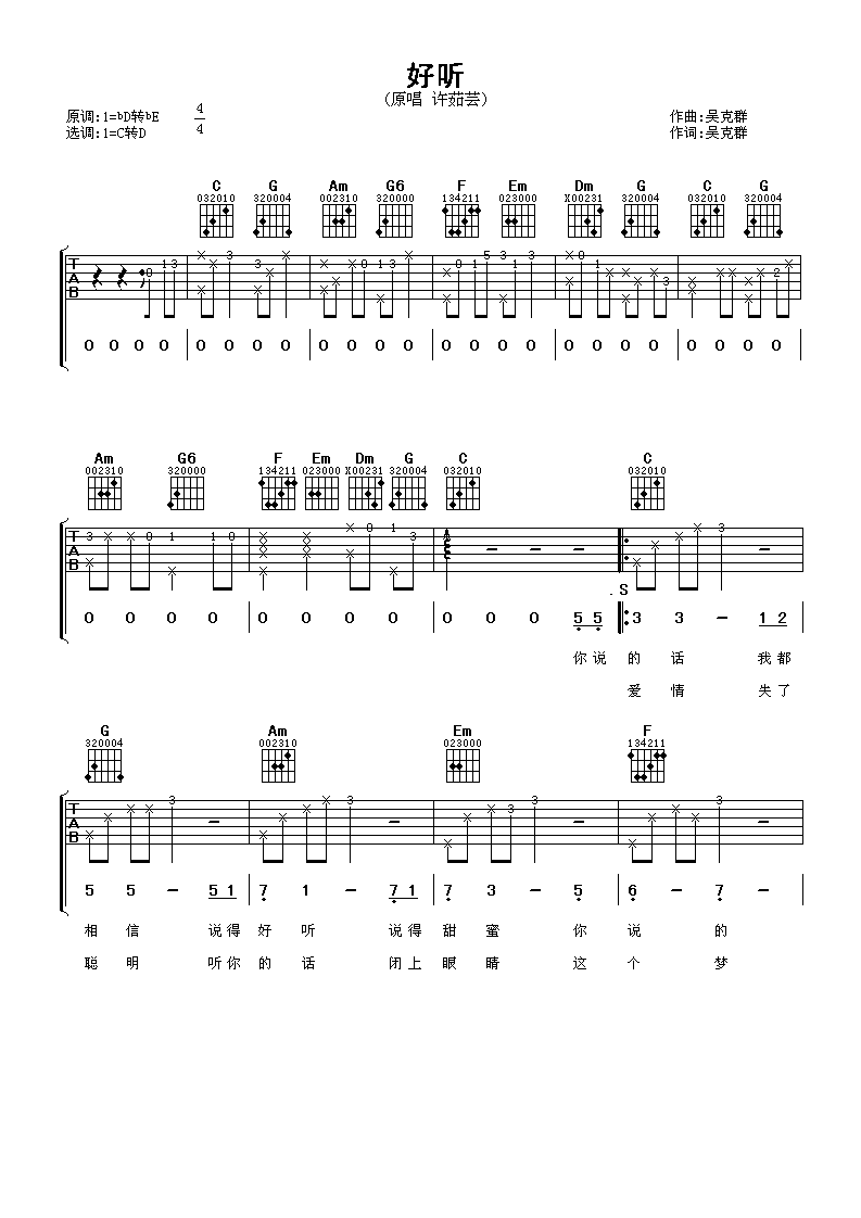 好听吉他谱 许茹芸