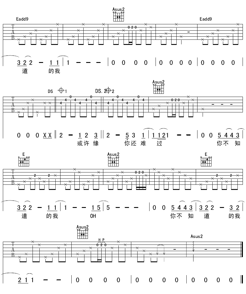 你不知道的我吉他谱 袁惟仁