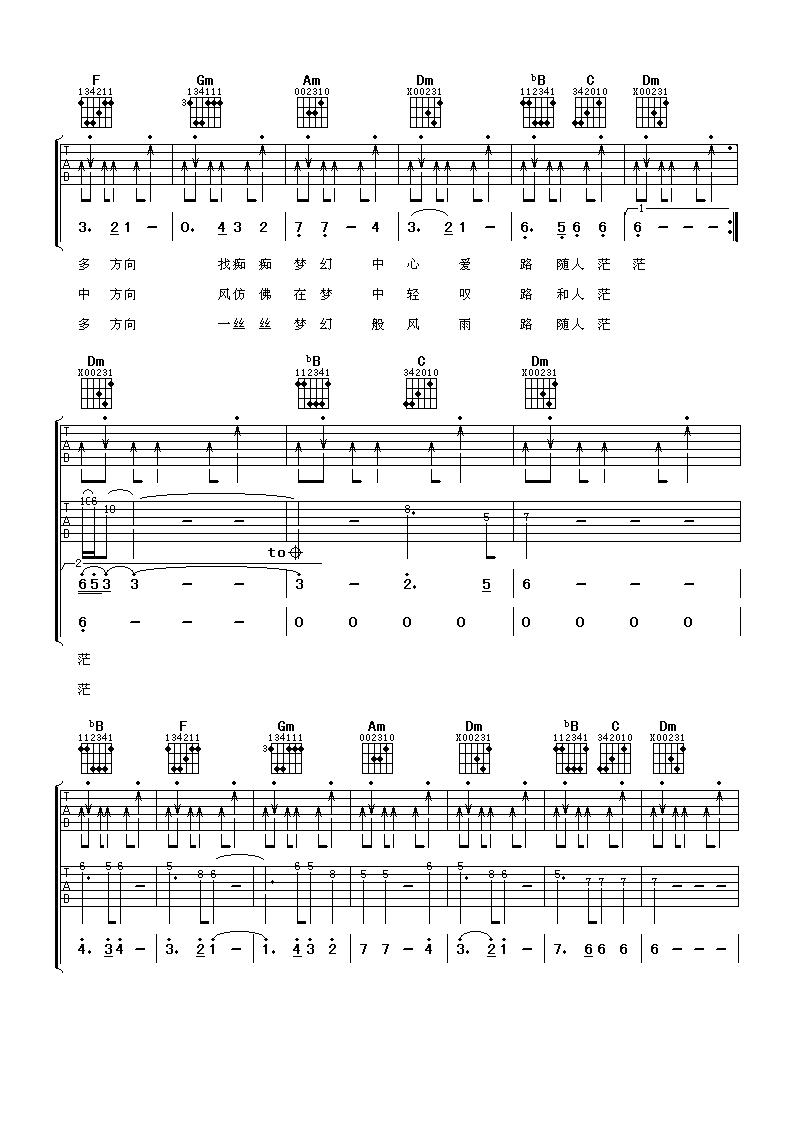 倩女幽魂吉他谱 张国荣