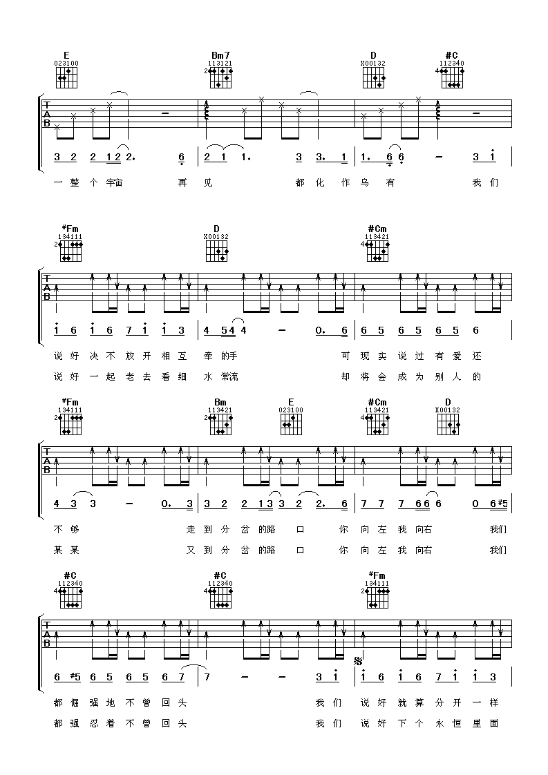 张靓颖 我们说好的吉他谱