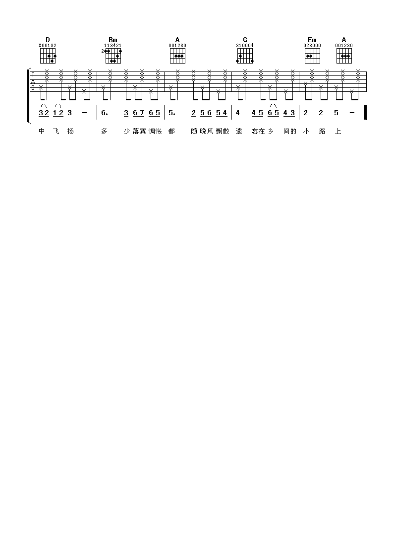 张清芳乡间小路吉他谱
