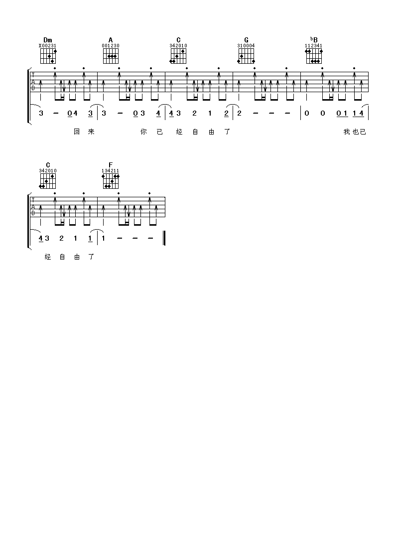 张震岳自由吉他谱
