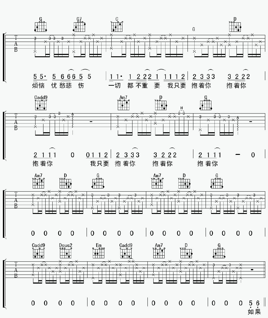 张震岳抱着你吉他谱