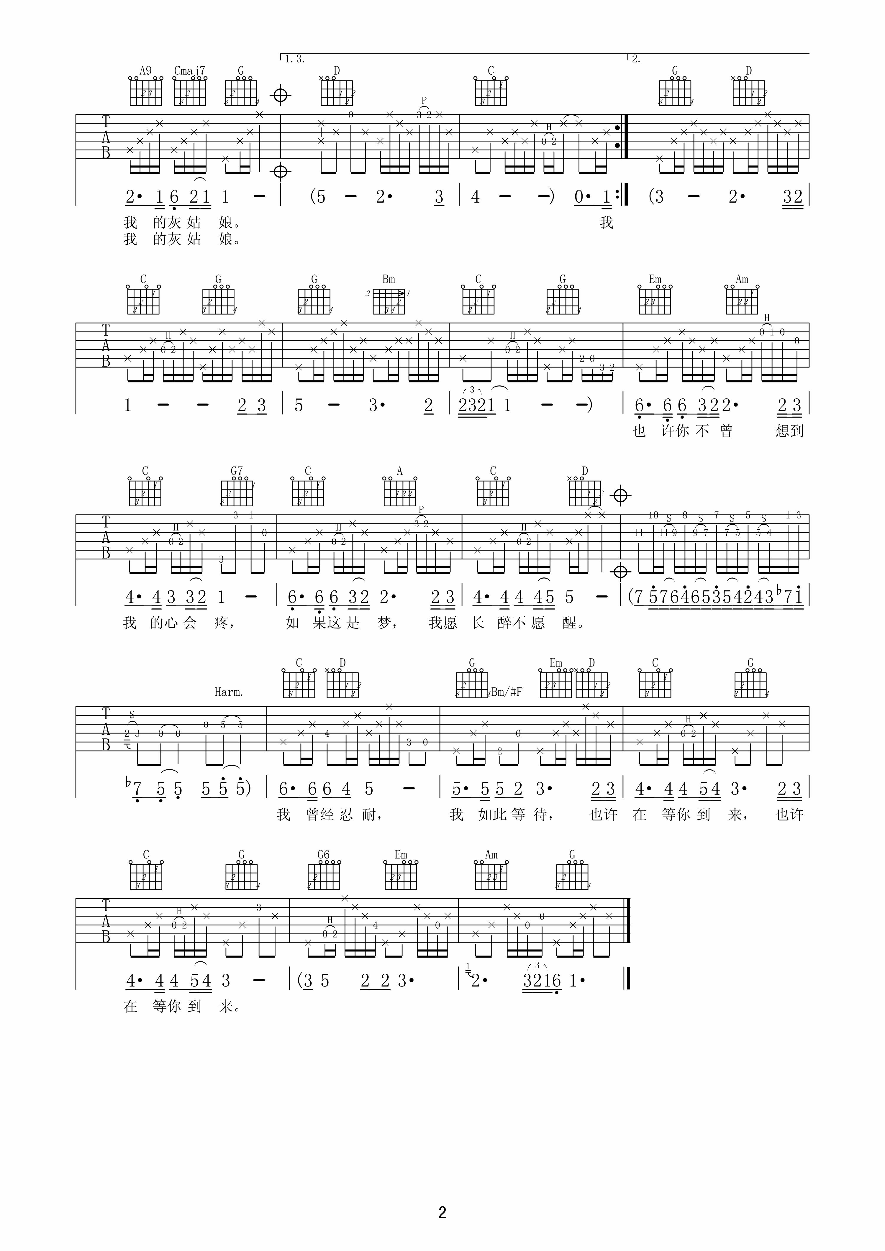 灰姑娘吉他谱 郑钧G调