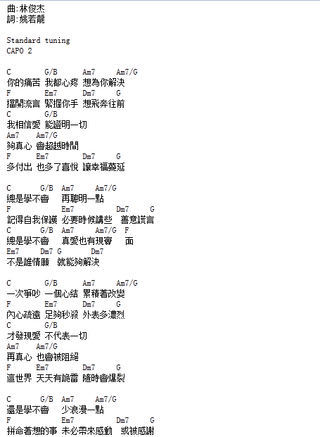 林俊杰学不会吉他谱