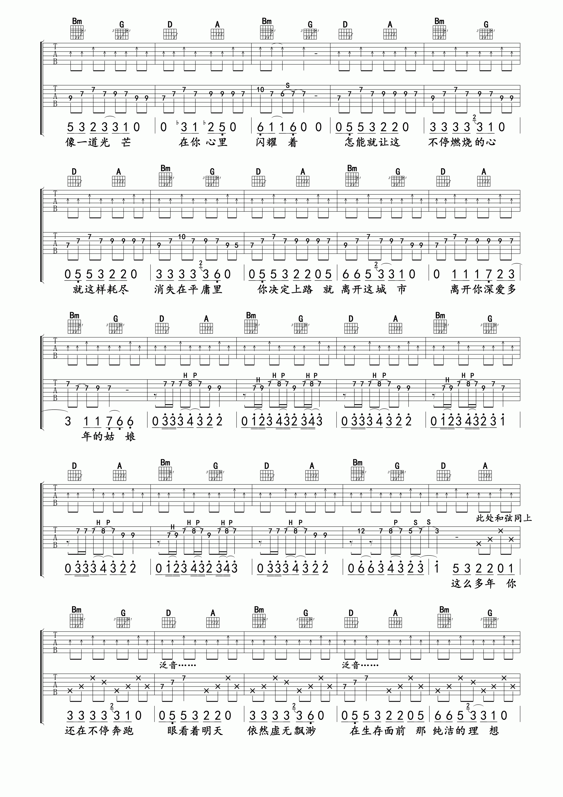 许巍那一年吉他谱