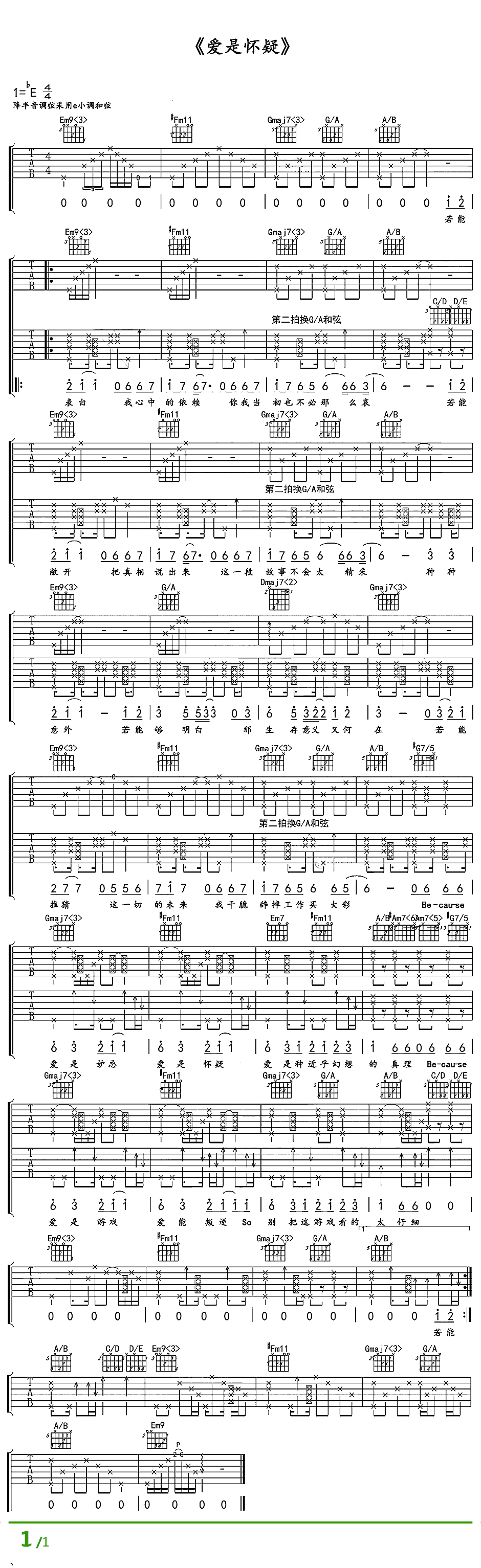 陈奕迅爱是怀疑吉他谱