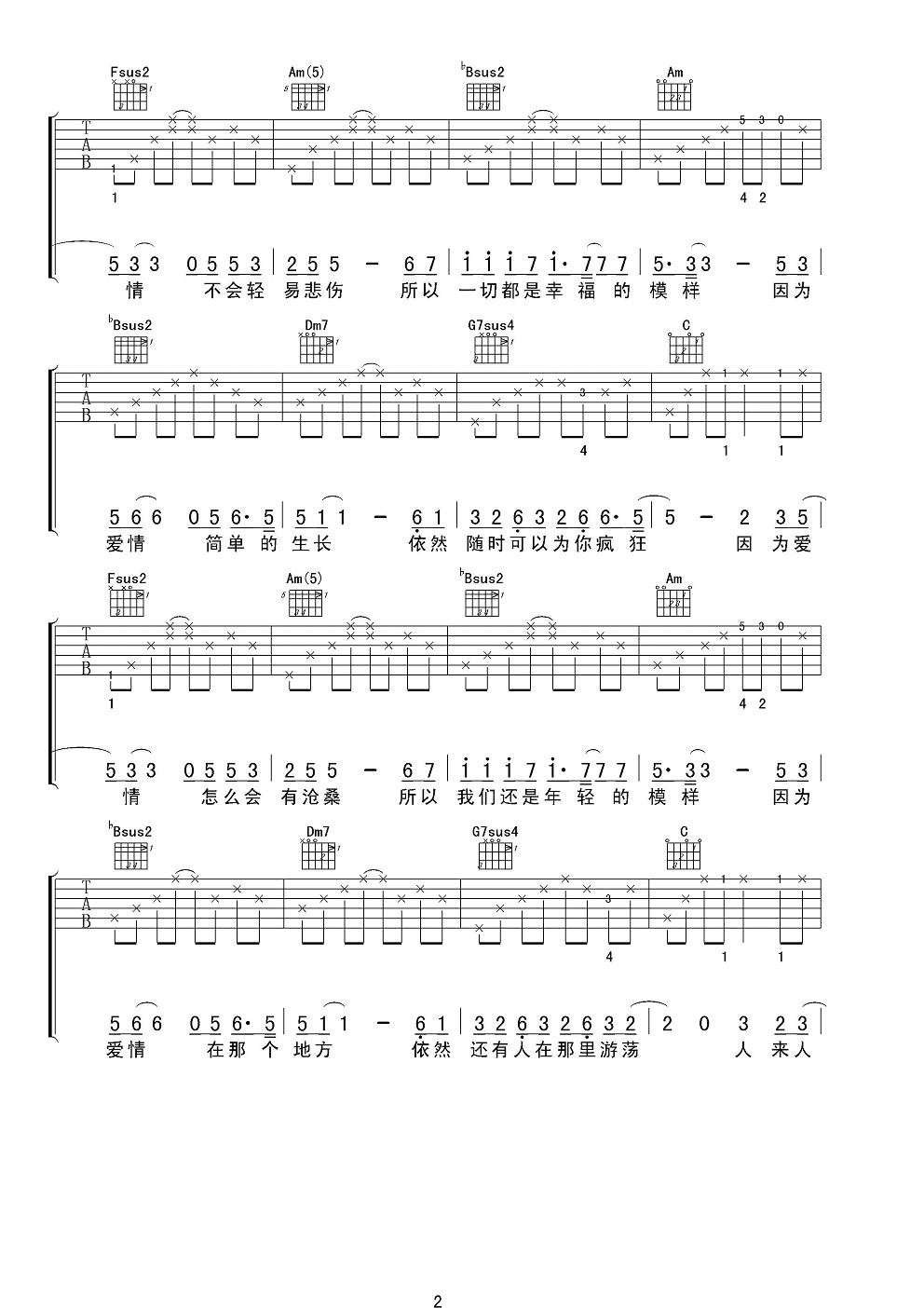 王菲陈奕迅因为爱情吉他谱 男声版