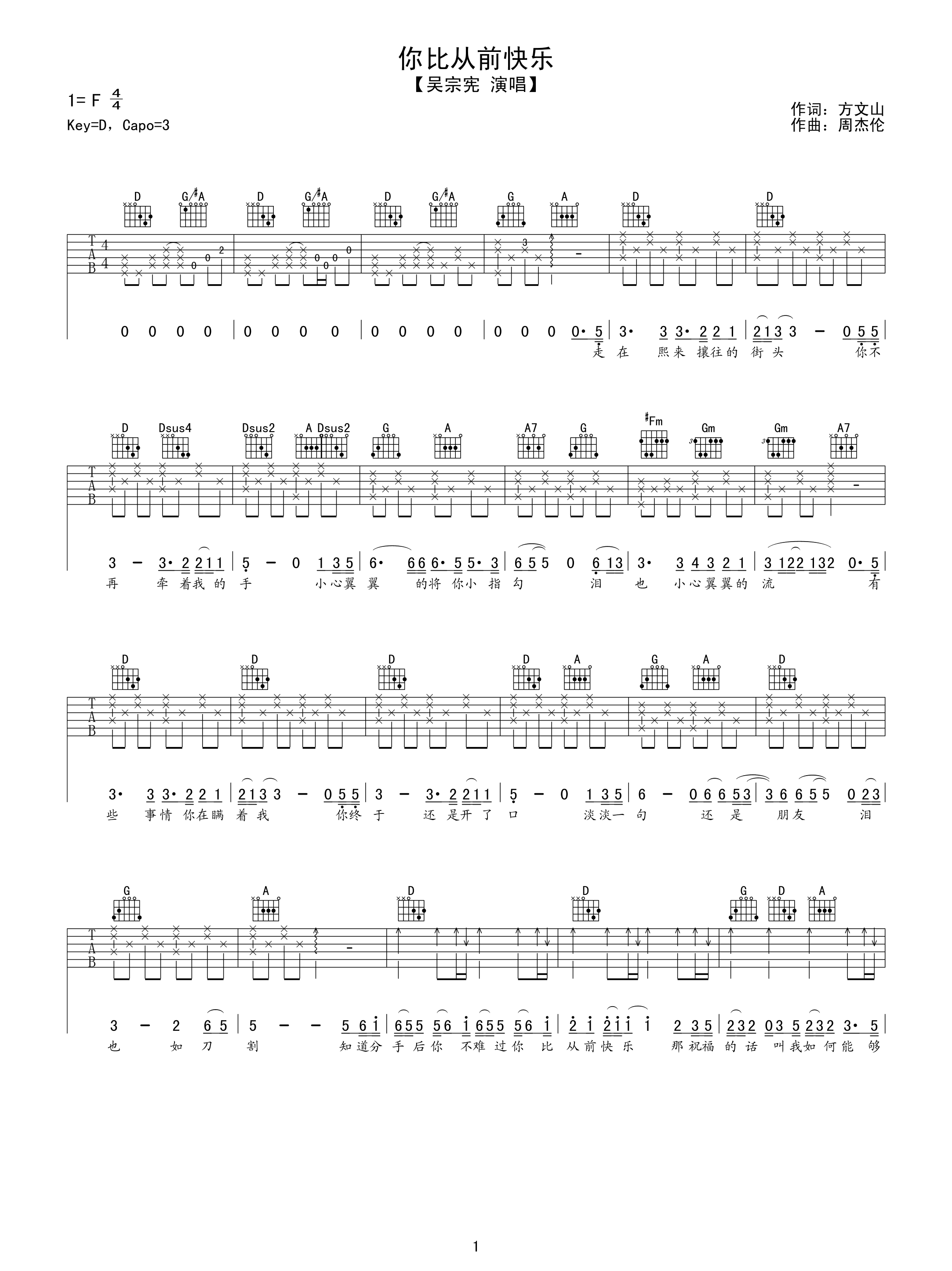 吴宗宪你比从前快乐吉他谱