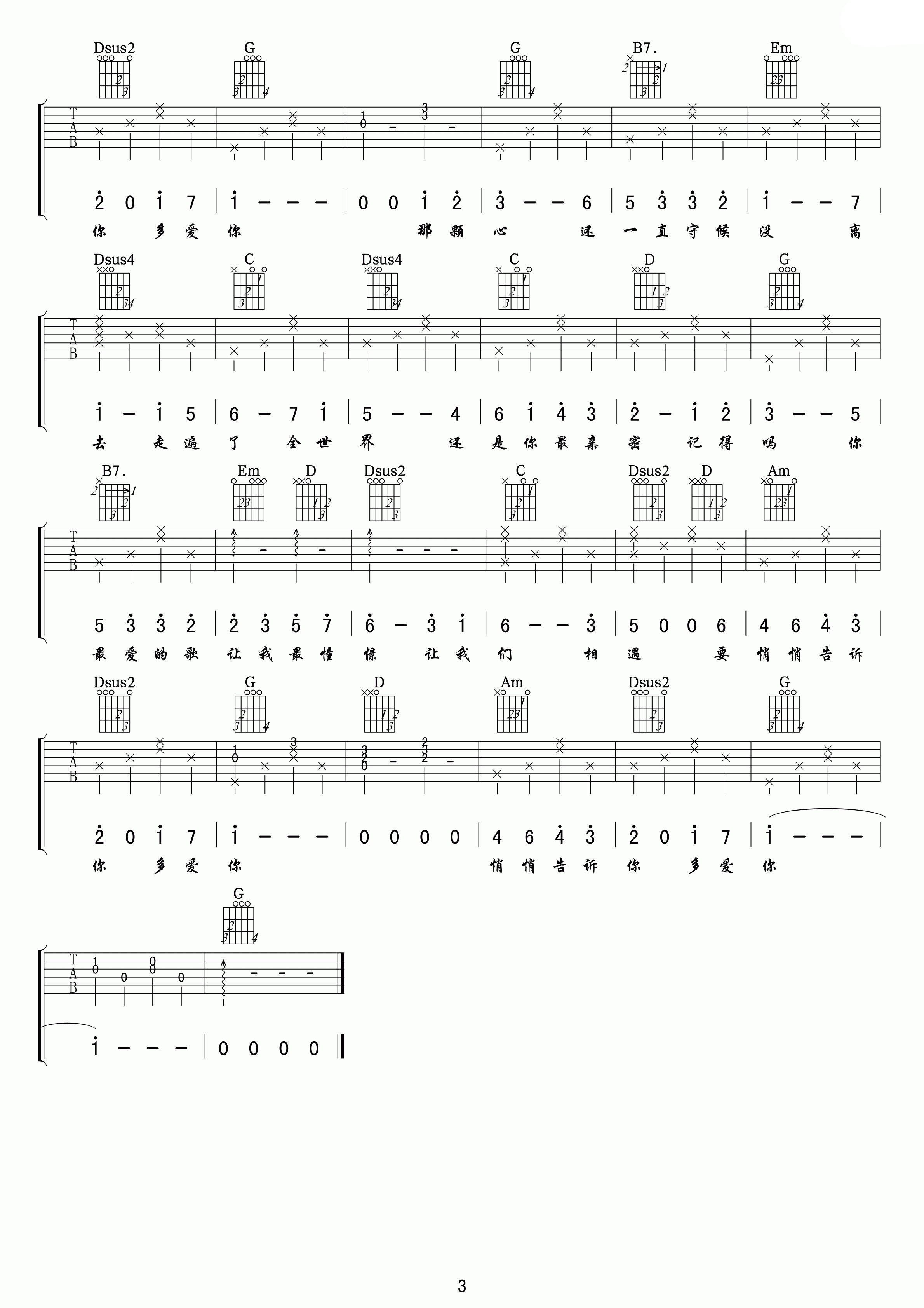 范玮琪悄悄告诉你吉他谱 G调