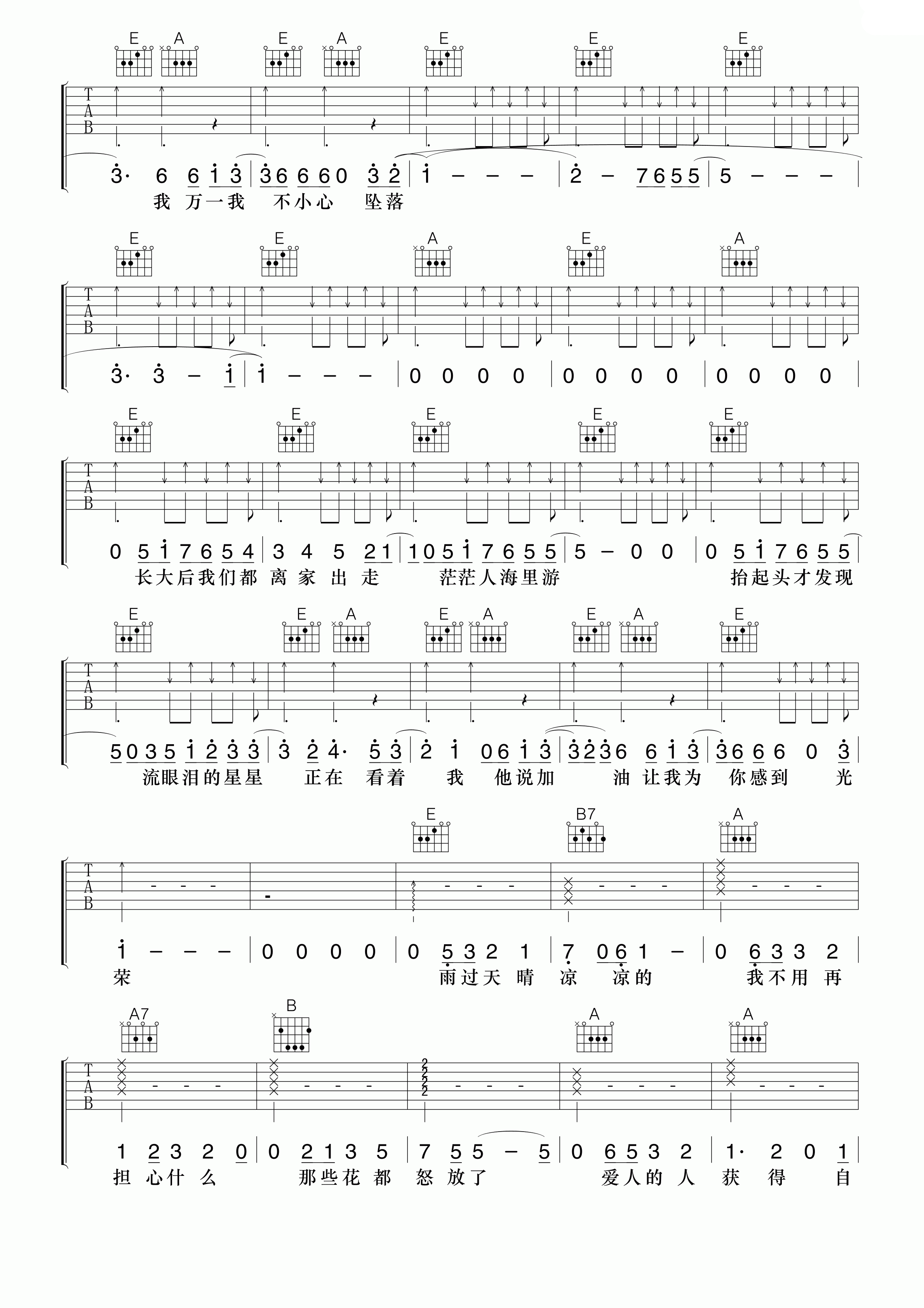 卢广仲 大人中吉他谱