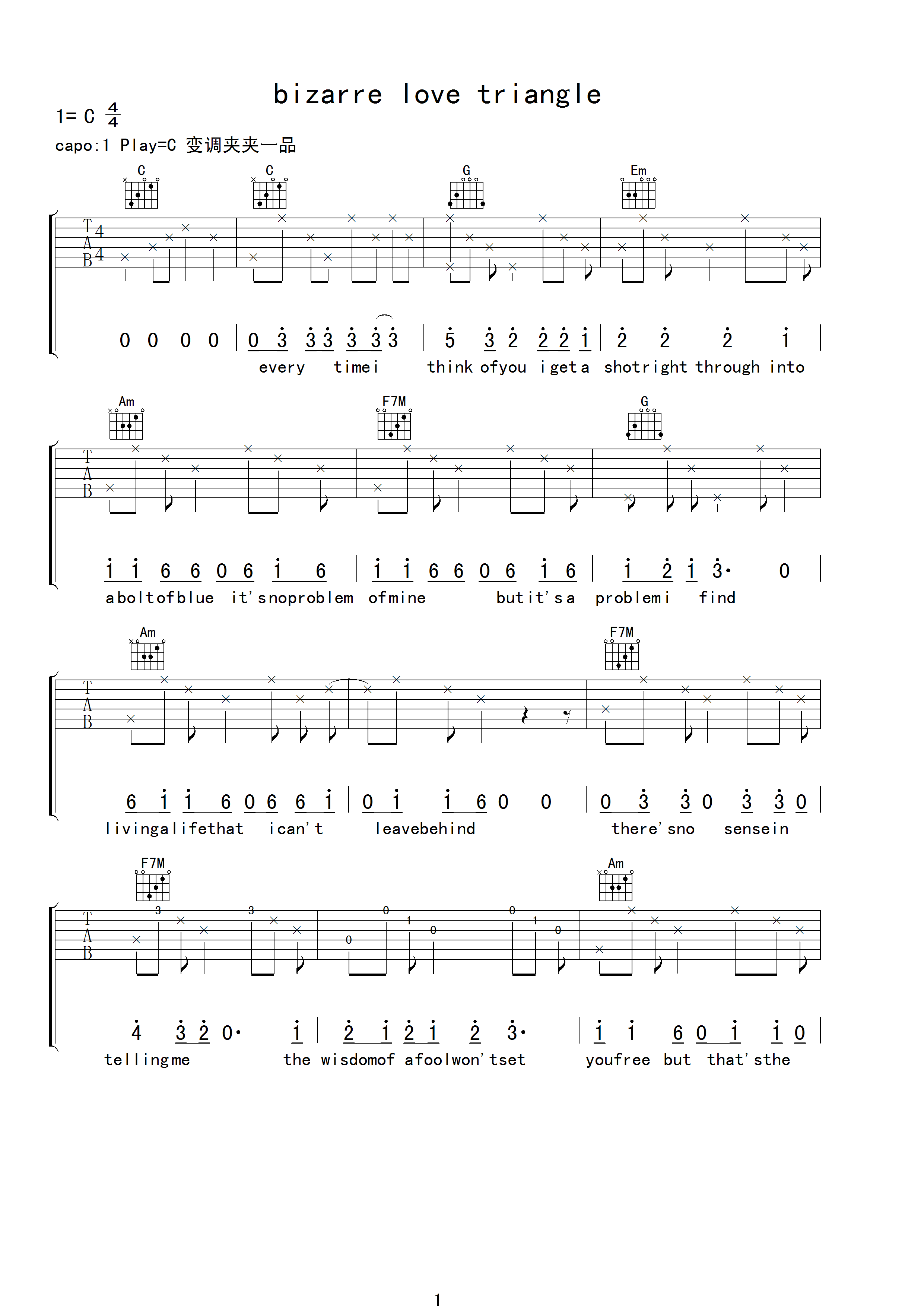 New Order Bizarre Love Triangle吉他谱