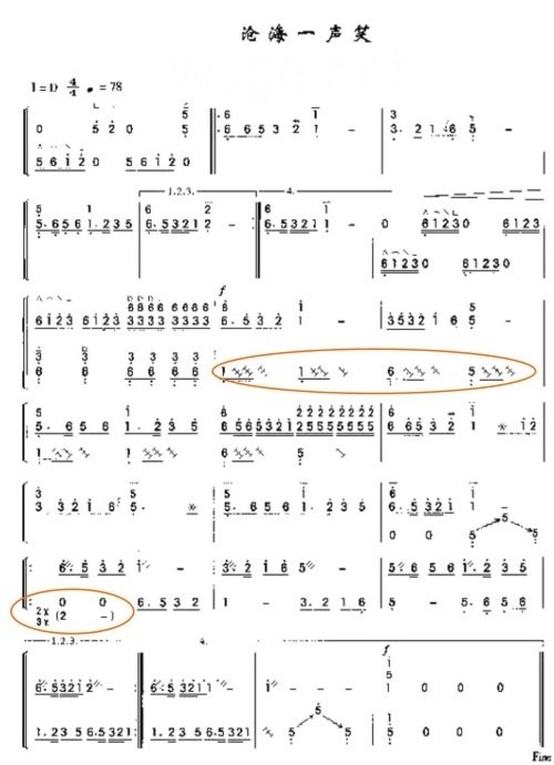 沧海一声笑古筝谱