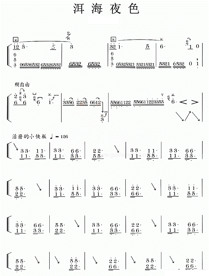 洱海夜色古筝谱