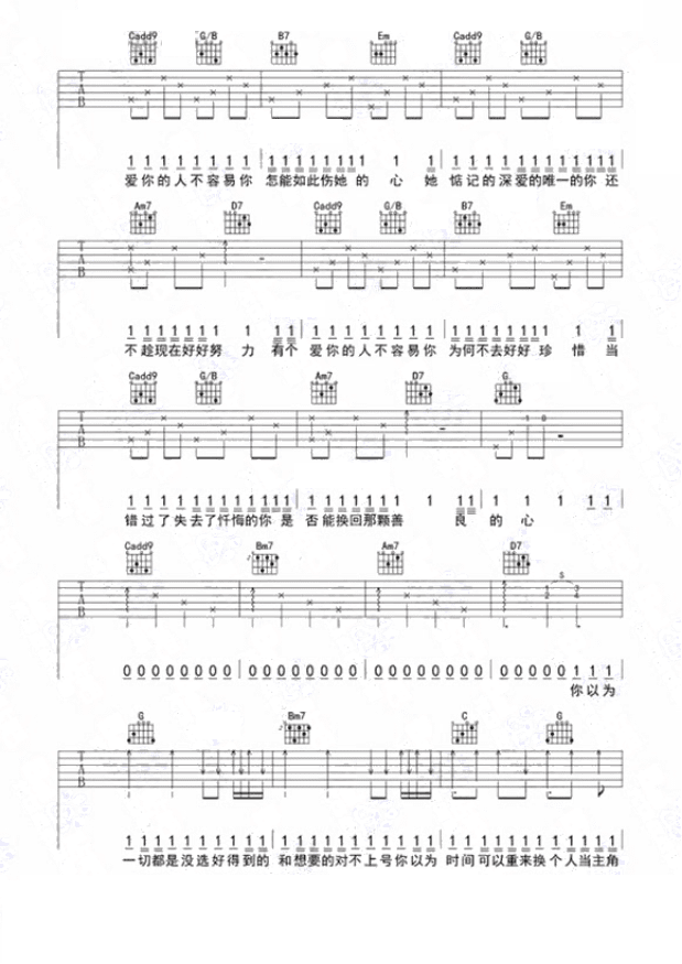 有个爱你的人不容易吉他谱
