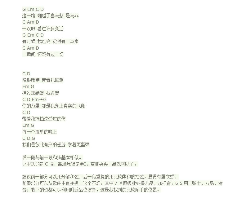 有形的翅膀吉他谱