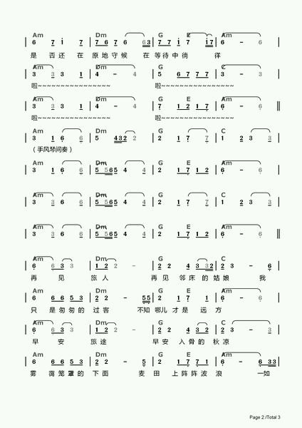 再见旅人吉他谱_再见旅人歌曲视频