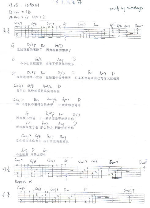 只是太爱你吉他谱