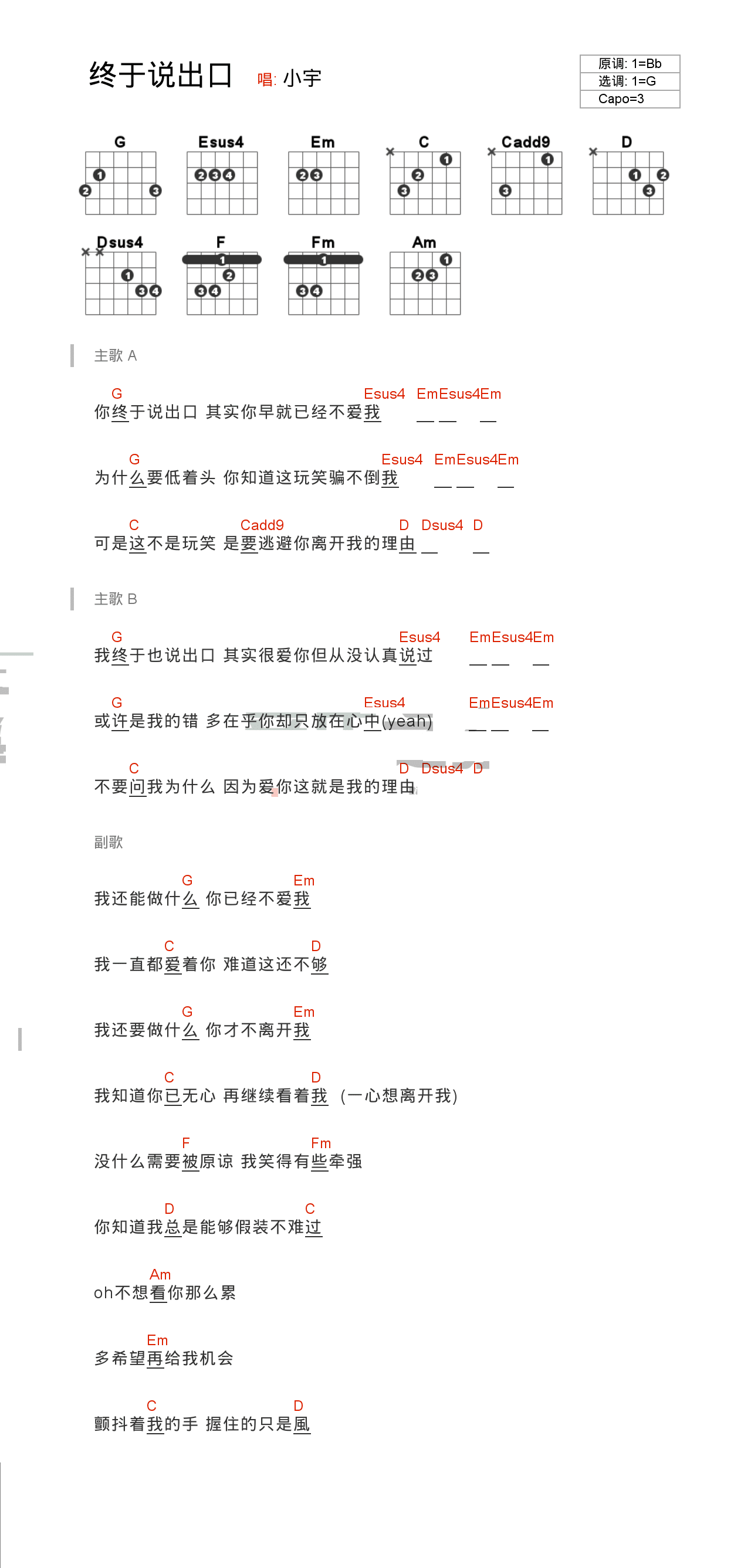 终于说出口吉他谱