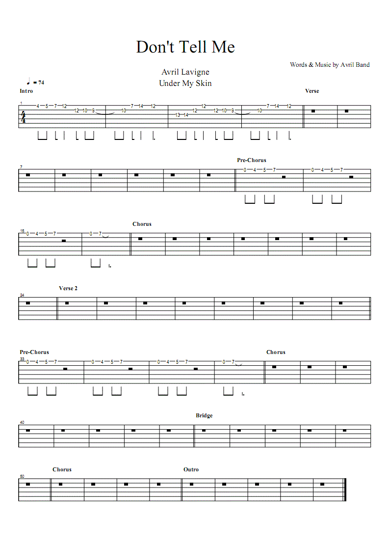 艾薇儿don't tell me吉他谱