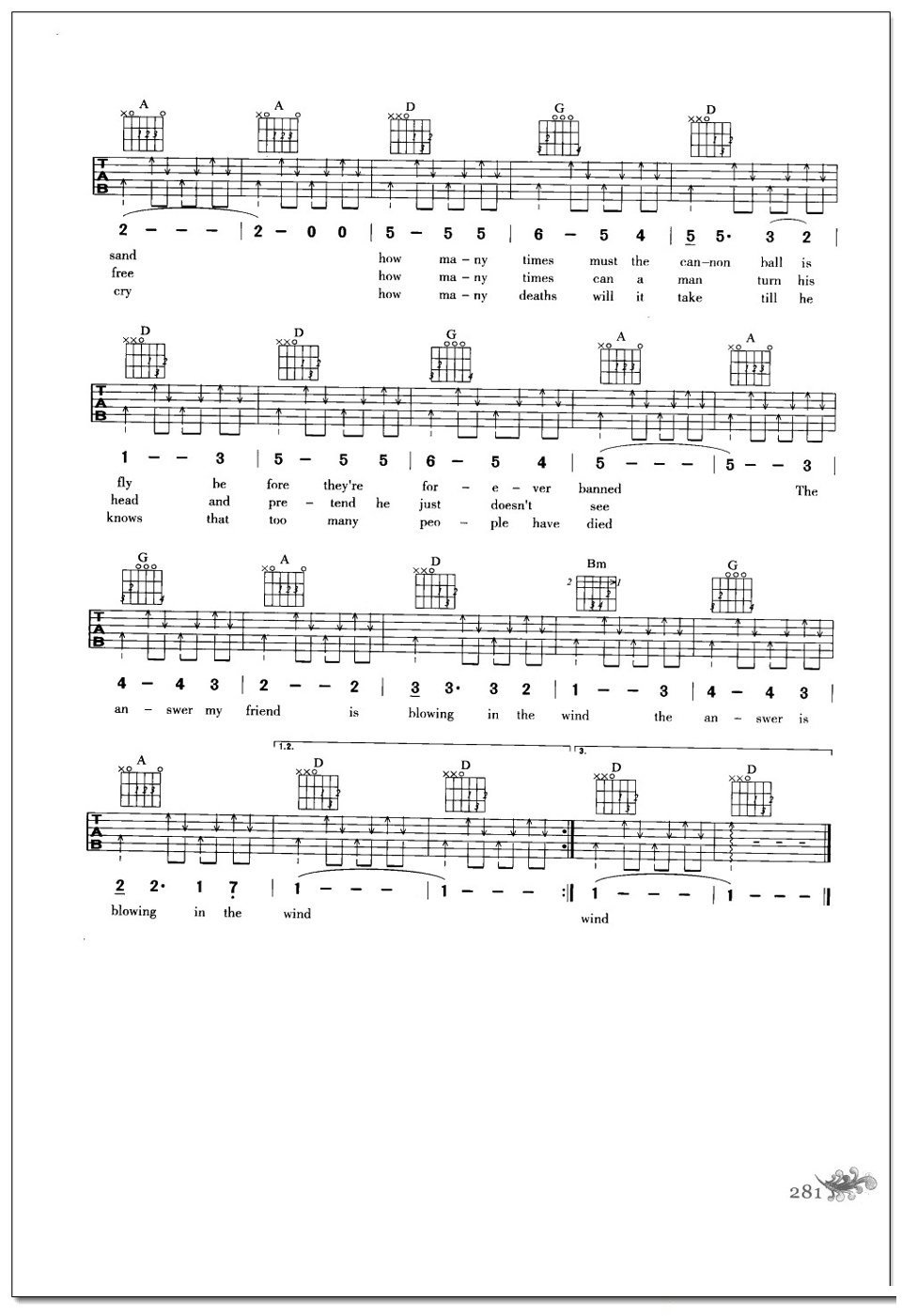 blowing in the wind吉他谱Bob dylan