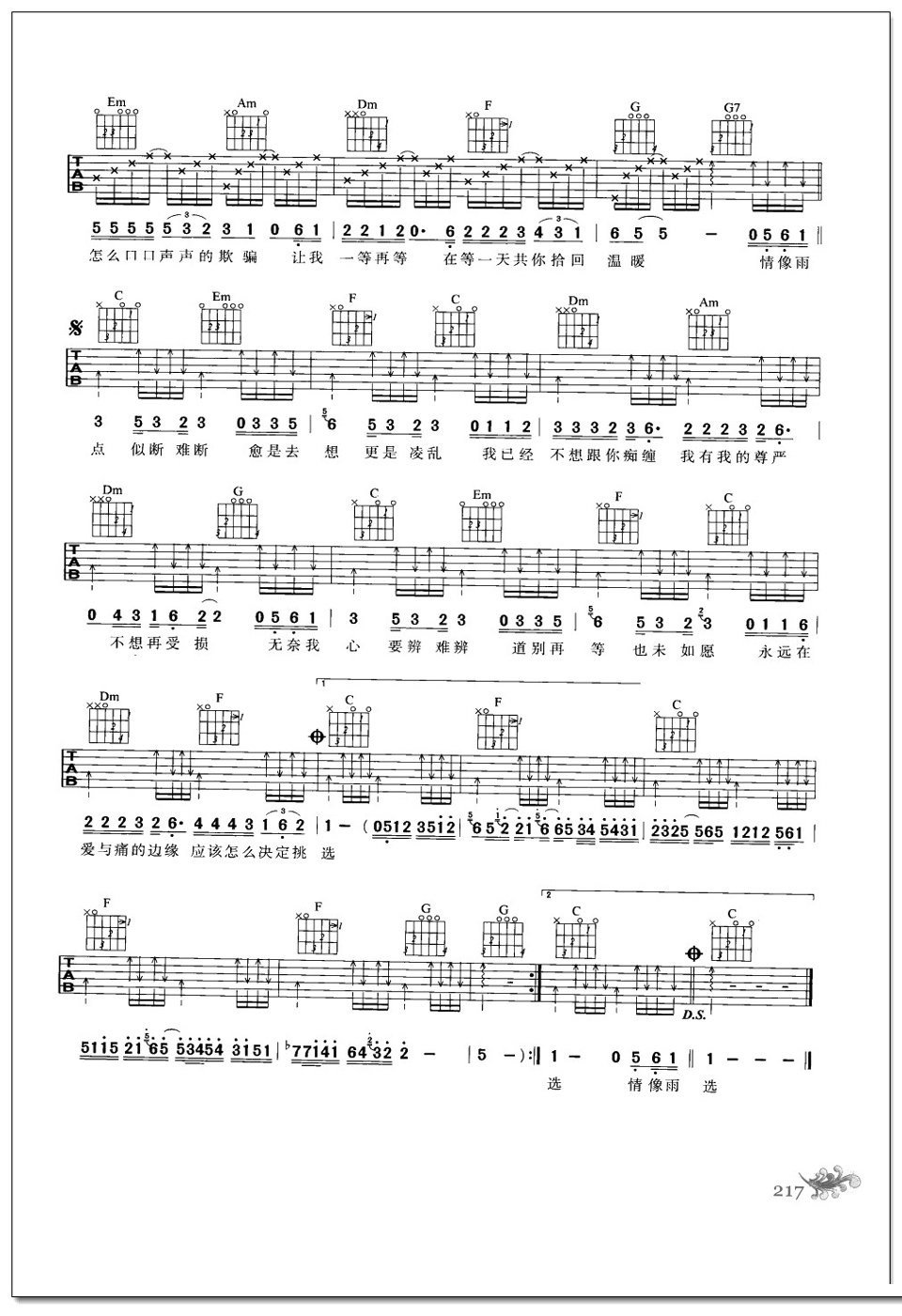 爱与痛的边缘吉他谱 王菲