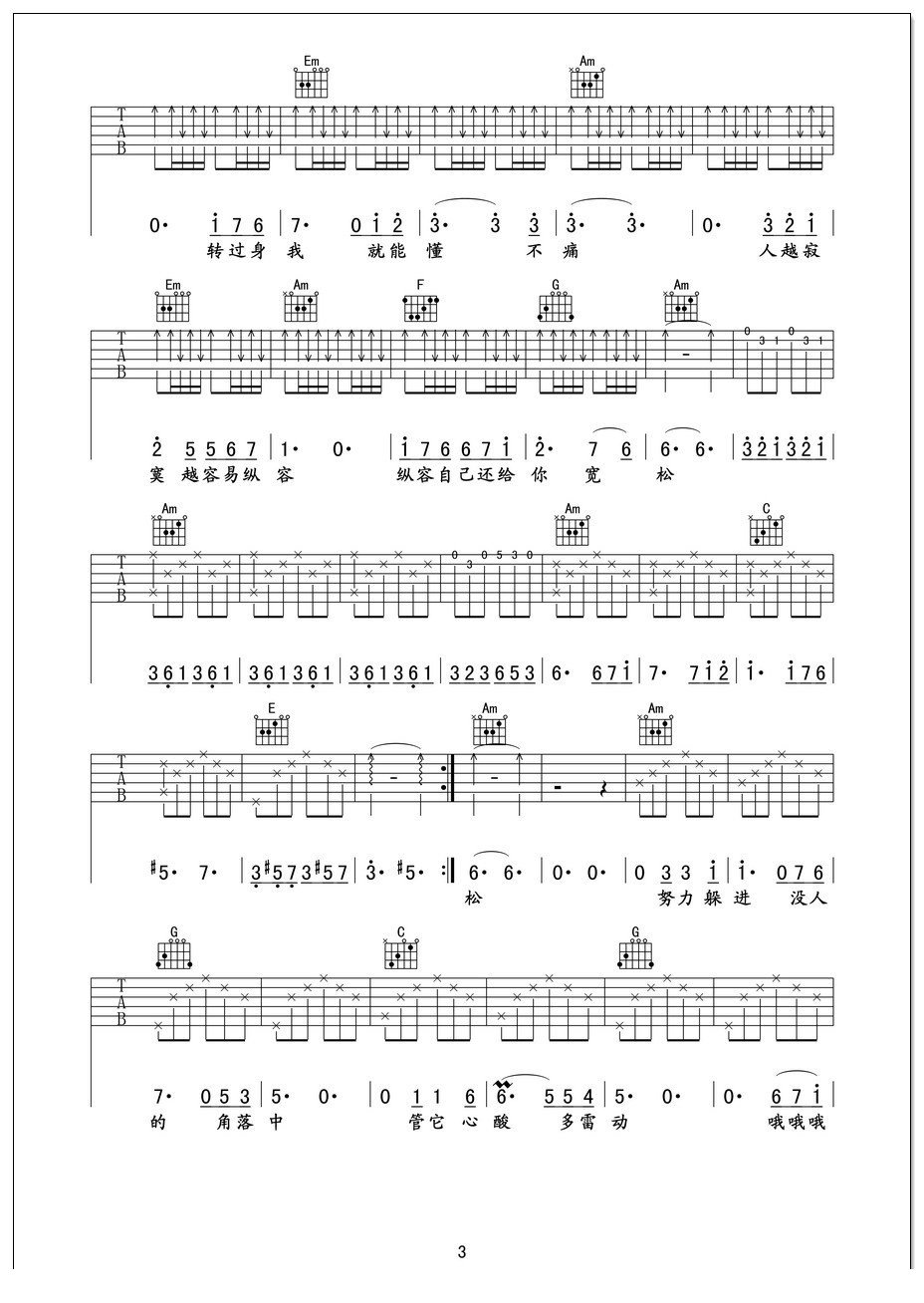 不痛吉他谱 樊凡