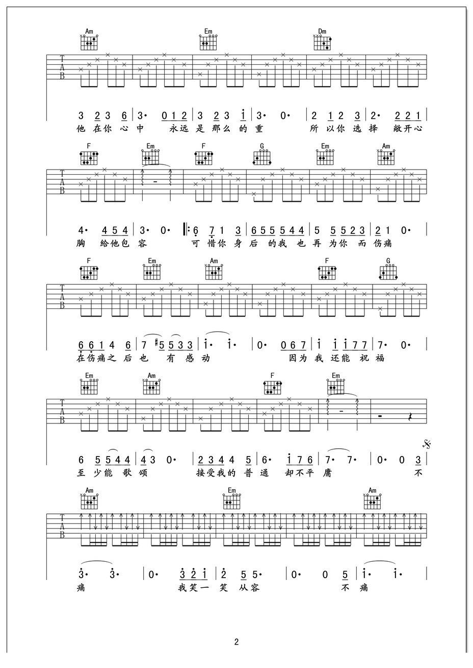 不痛吉他谱 樊凡