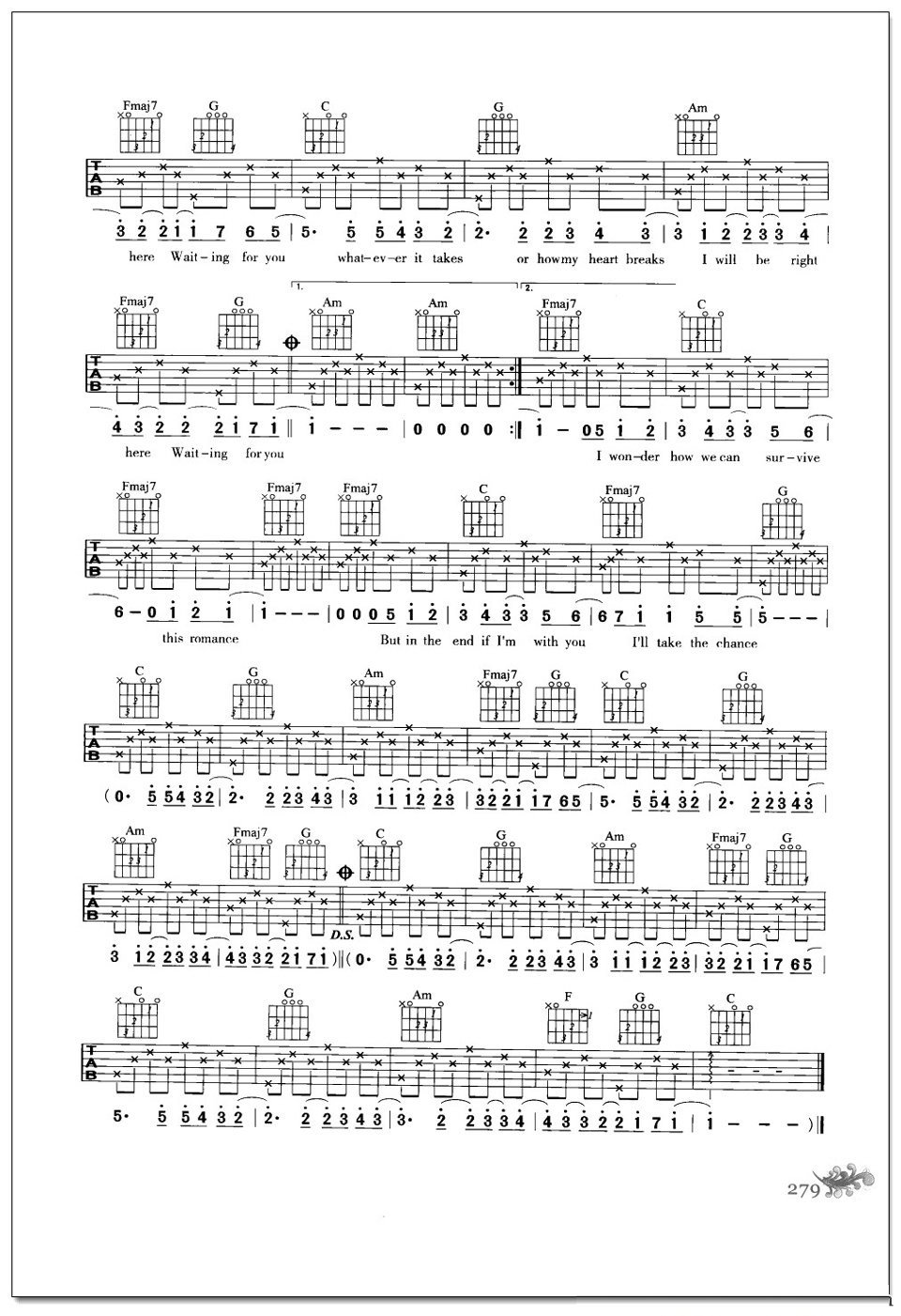 right here waiting吉他谱 阿杜