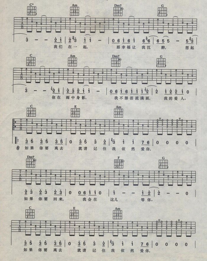 我会在这儿等你吉他谱 汪峰