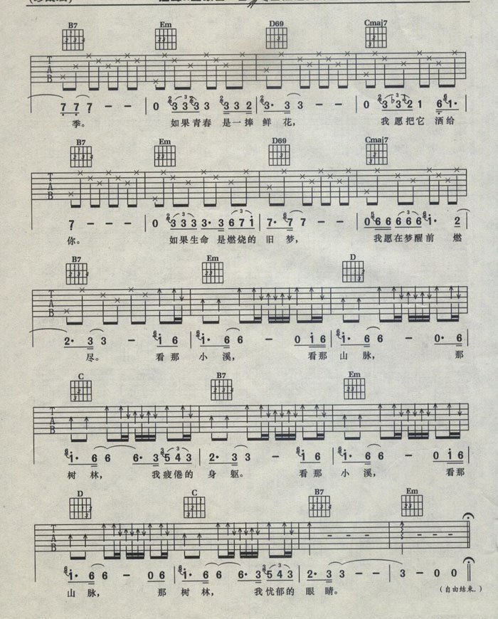 忧郁的眼睛吉他谱 汪峰