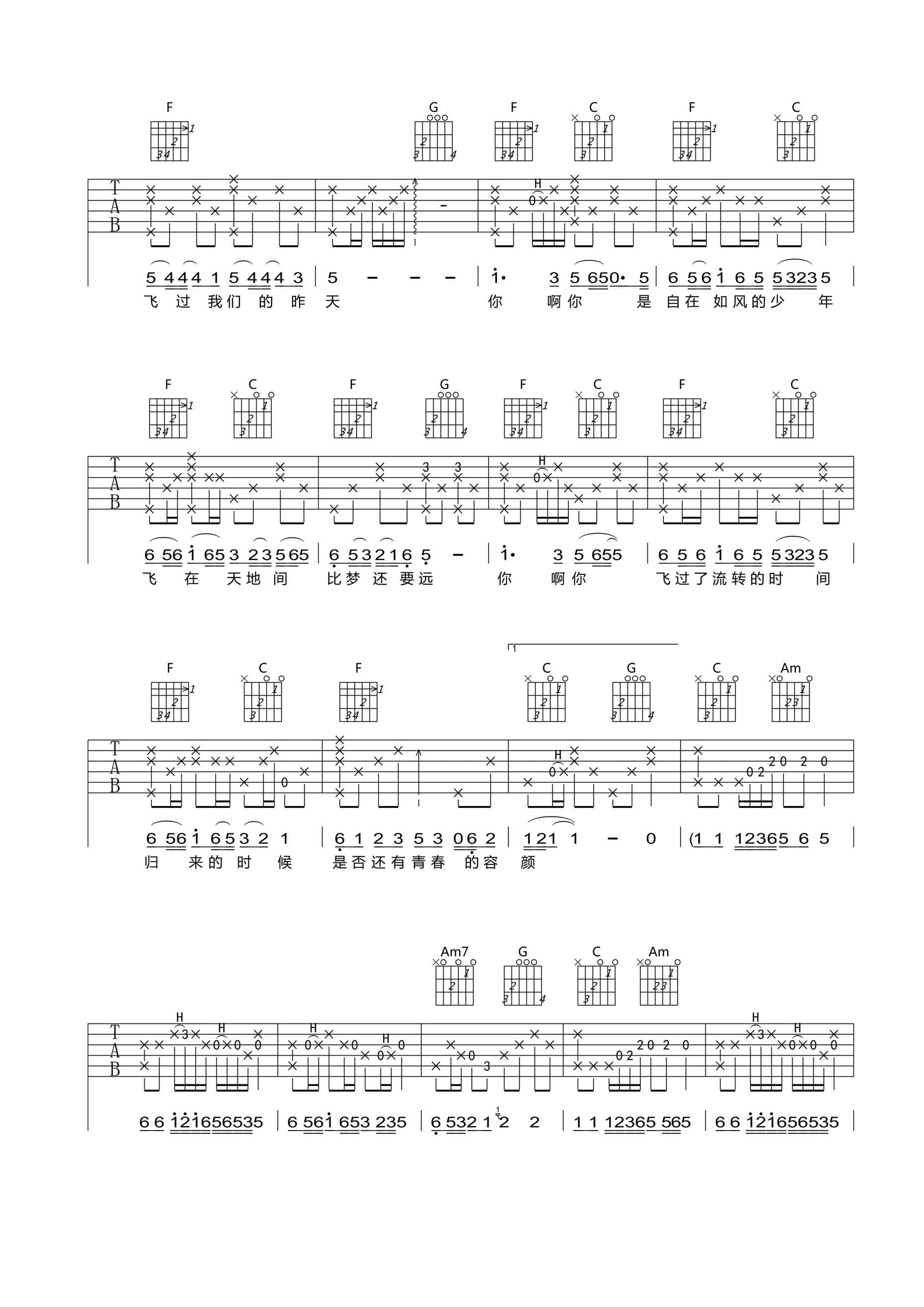 你飞到城市另一边吉他谱好妹妹乐队C调