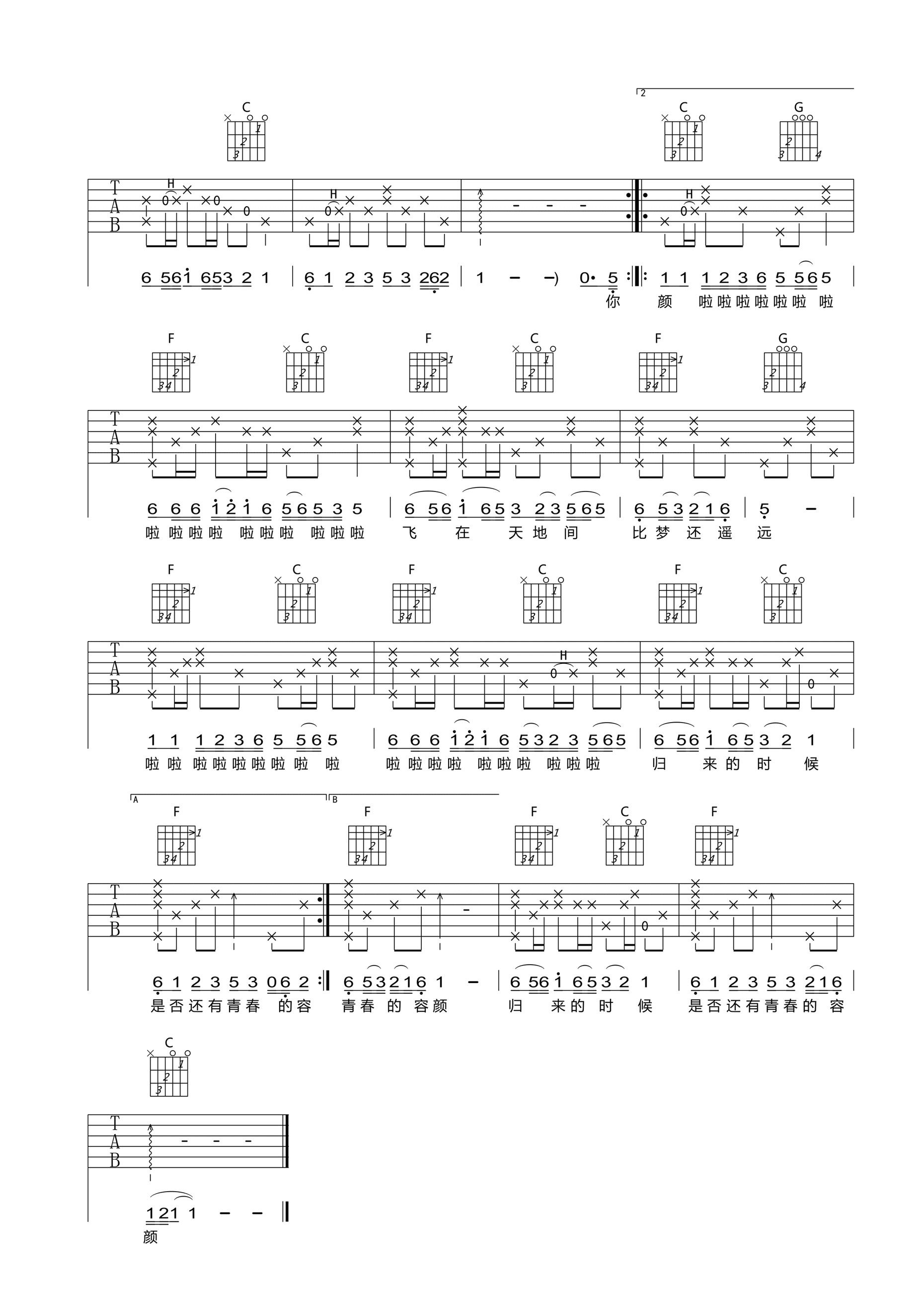 你飞到城市另一边吉他谱好妹妹乐队C调