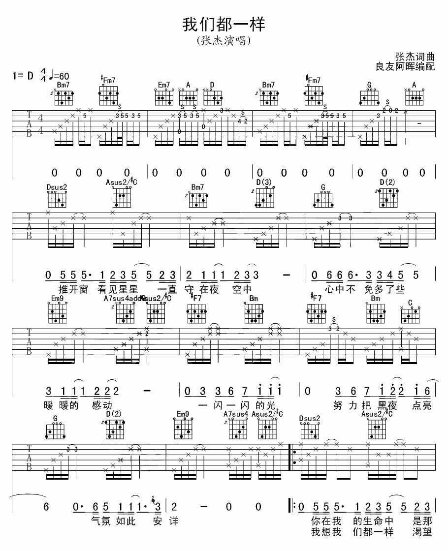 我们都一样吉他谱 张杰