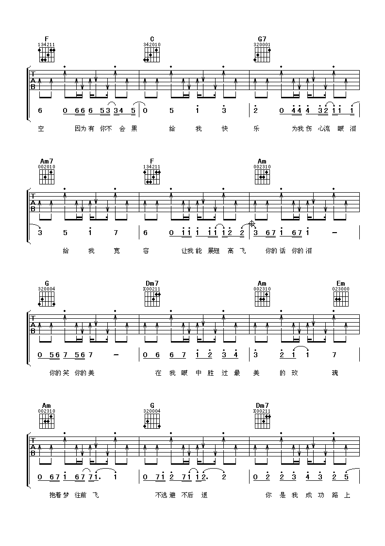 最美的太阳吉他谱 张杰