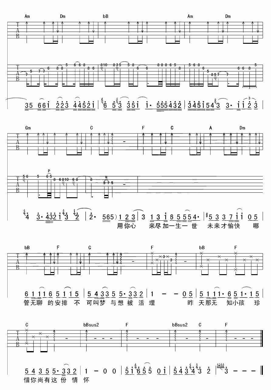 一晚长大吉他谱 刘德华