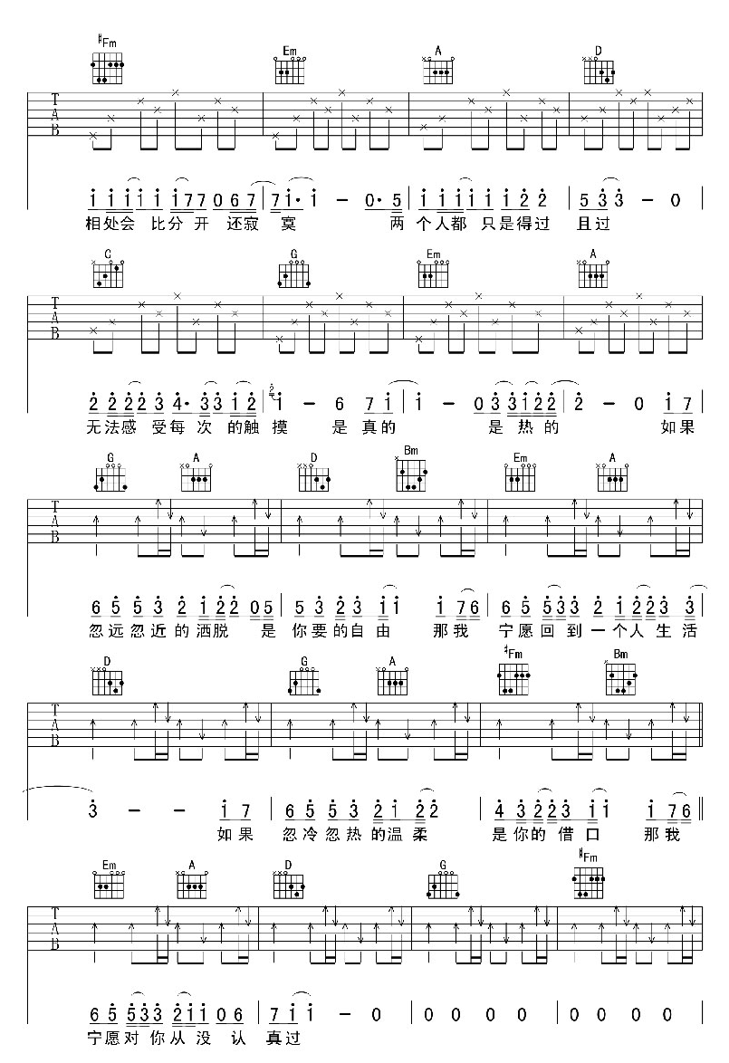 猜不透吉他谱 丁当