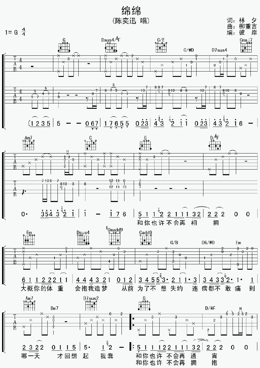 绵绵吉他谱 陈奕迅