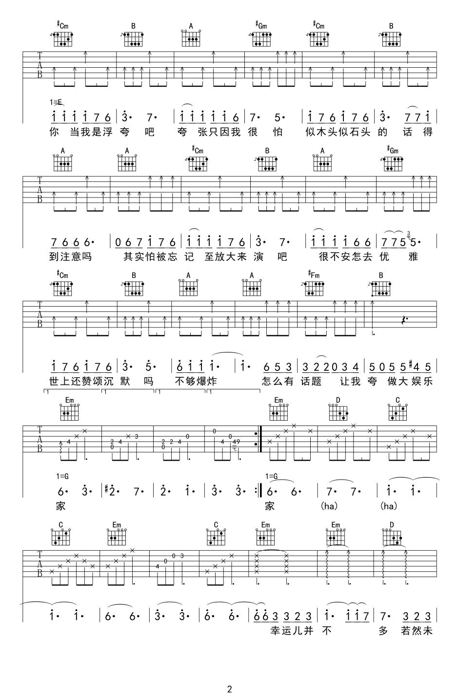 浮夸吉他谱 陈奕迅