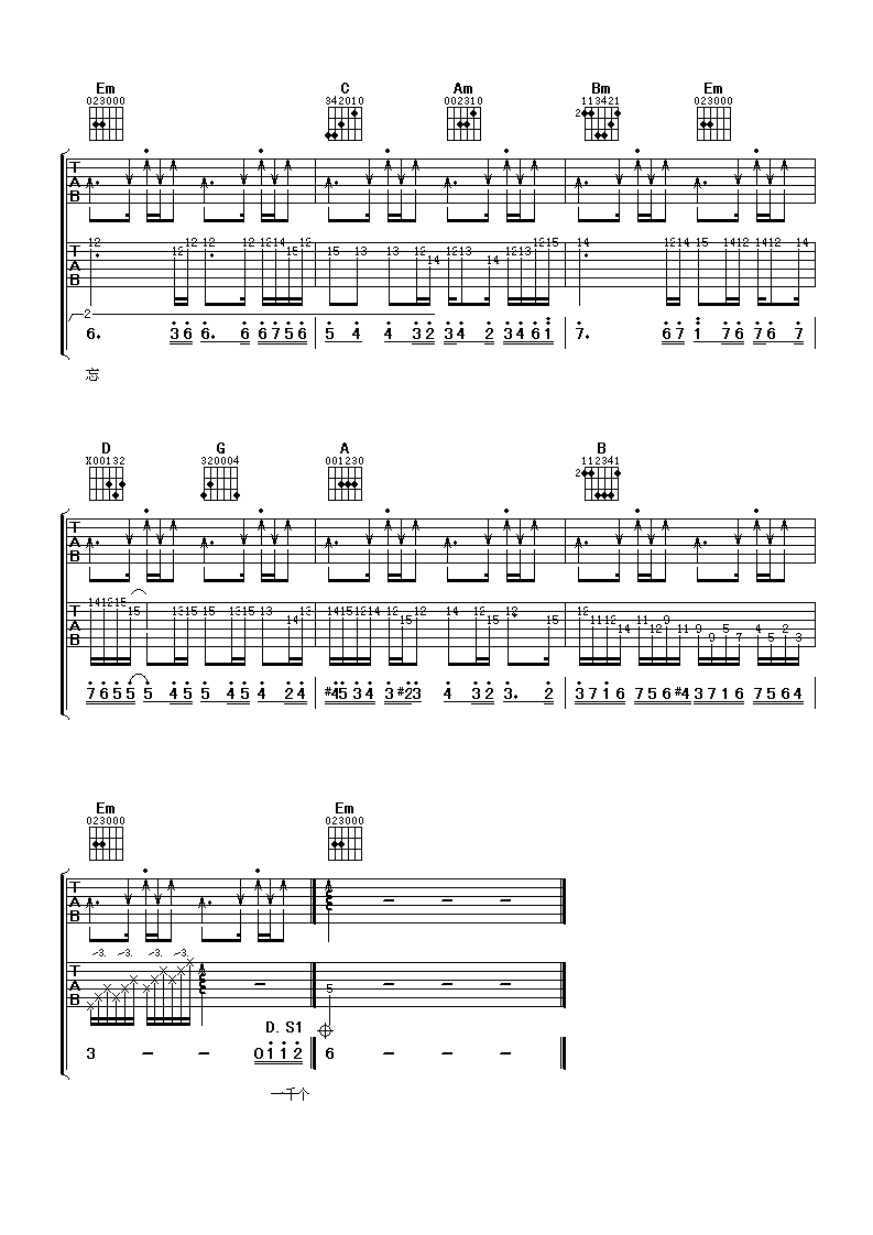 一千个伤心的理由吉他谱 张学友