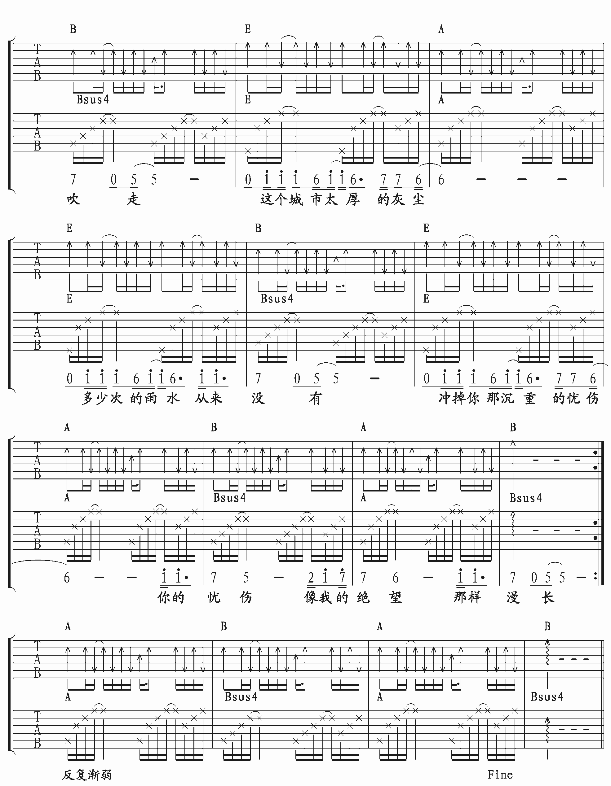 我思念的城市吉他谱 许巍