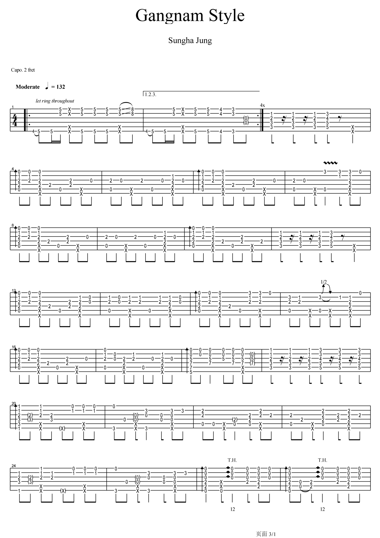 江南style吉他谱(gangnam style) 郑成河