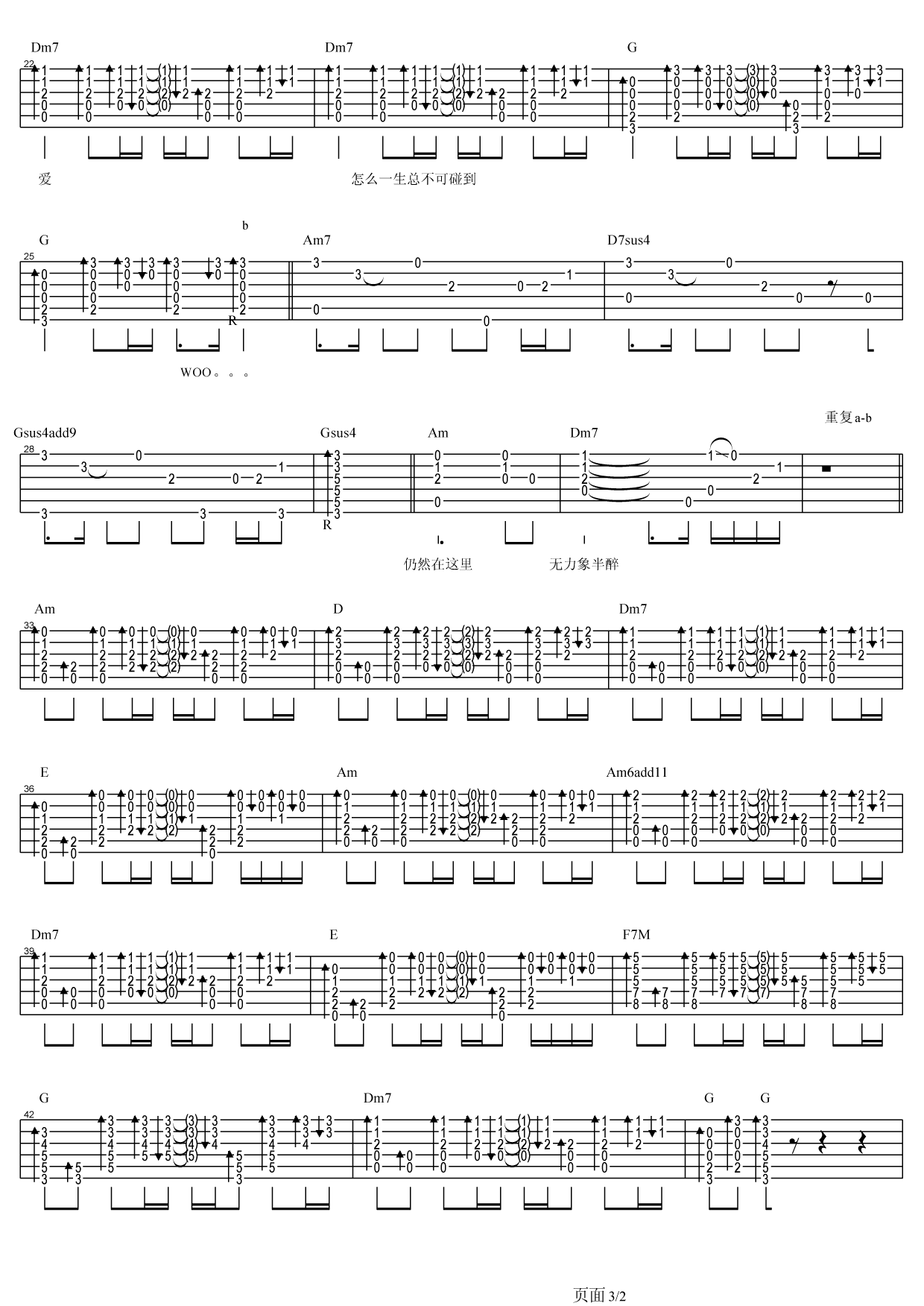 无尽空虚吉他谱六线谱 beyond